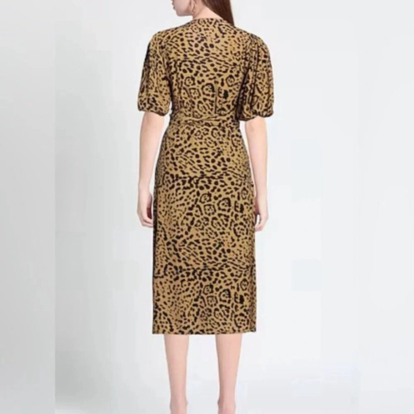 FAITHFULL THE BRAND ELFRIDA Leopard Print Wrap Midi dress XS - Picture 4 of 10